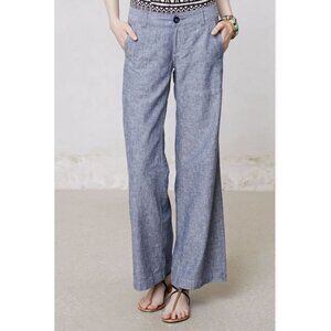 Anthropologie Wide Leg Linen Pleated Pants in Heathered Black Size 4